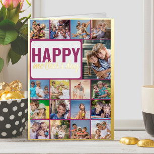 Happy Mother's Day 17 Photo Collage Gold Foil Holiday Card
