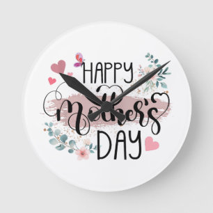 Happy Mother's Day 2025 Cute Floral for Women Mum Round Clock