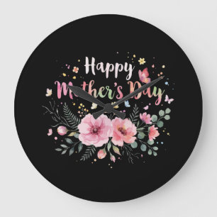 Happy Mother's Day 2026 Cute Floral for Women Mom  Large Clock