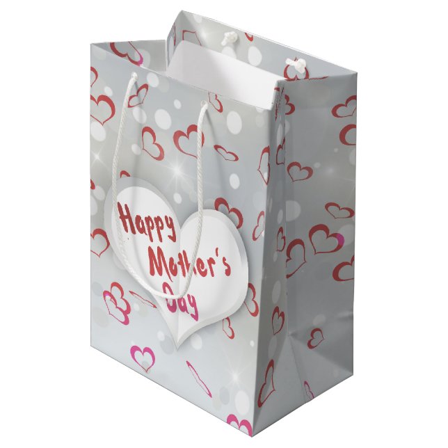 Happy Mother's Day 3D Paper Heart Medium Gift Bag (Front Angled)