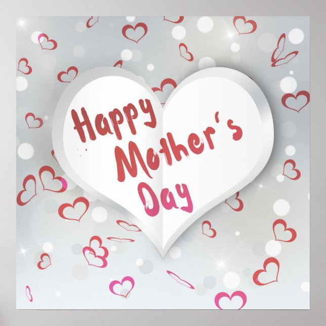 Happy Mother's Day 3D Paper Heart Poster (Front)