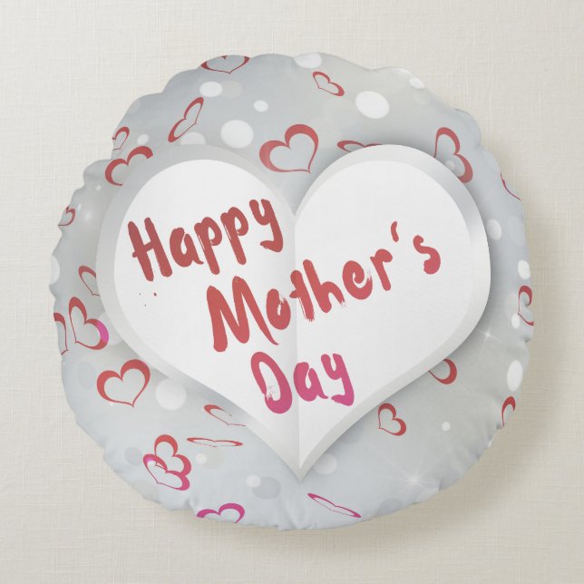 Happy Mother's Day 3D Paper Heart Round Cushion (Front)