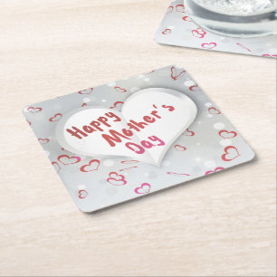 Happy Mother's Day 3D Paper Heart Square Paper Coaster
