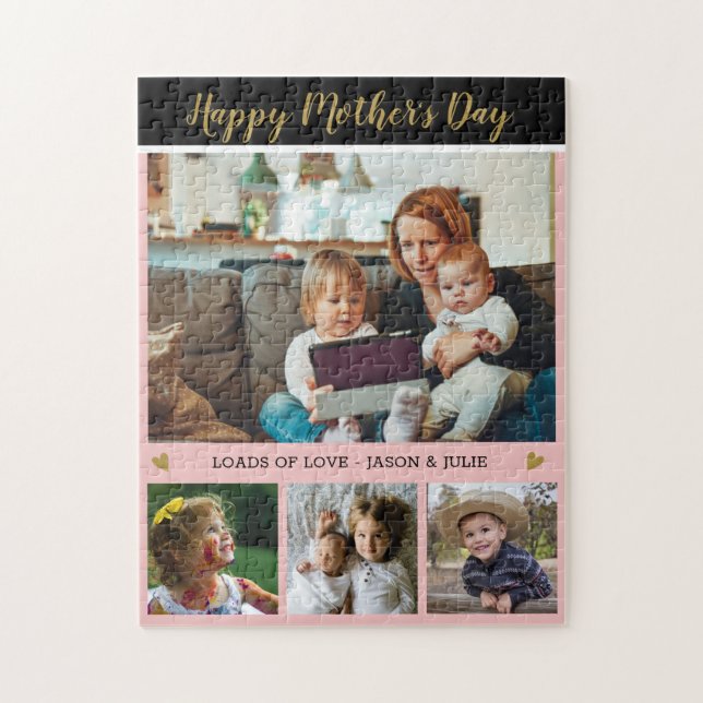 Happy Mother's Day 4 Photo Collage Family Jigsaw Puzzle (Vertical)