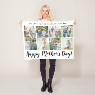 Happy Mother's Day 8 Photo Custom Message Fleece Blanket