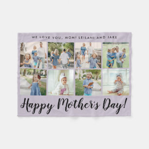 Happy Mother's Day 8 Photo Custom Message Purple Fleece Blanket