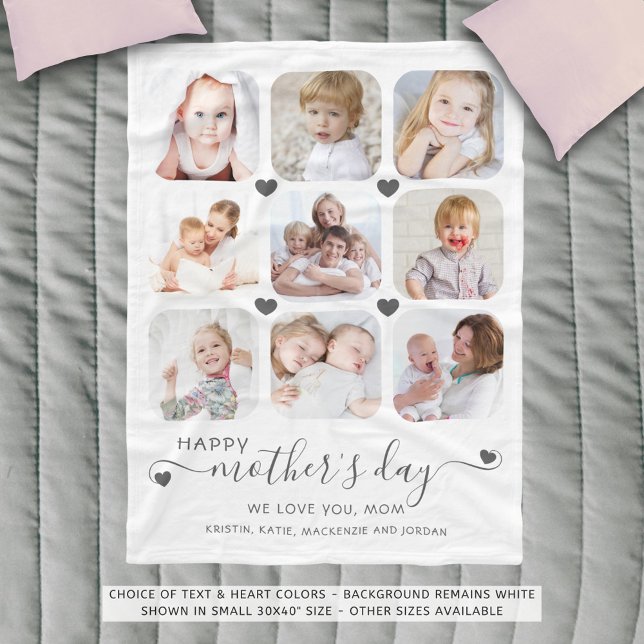 Happy Mothers Day 9 Photo Personalised Fleece Blanket (Creator Uploaded)