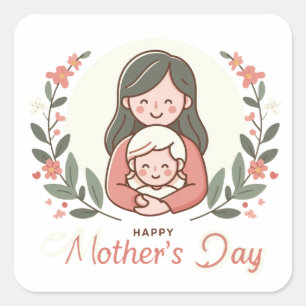 Happy Mother's Day - A Mum's Embrace Floral Square Sticker