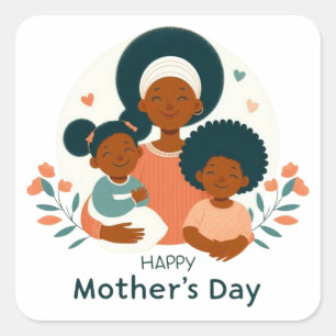 Happy Mother's Day - A Mum's Loving Embrace Square Sticker