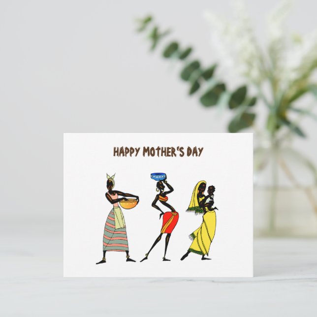 Happy Mother's Day African Art  Postcard (Standing Front)