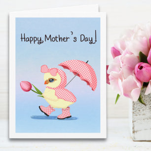 Happy Mother's Day Baby Chick In The Rain Card