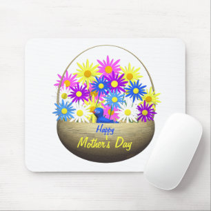 Happy Mothers Day Basket of Daisies and Blue Bird Mouse Pad