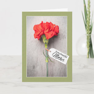Happy Mother's Day Beautiful Carnation With Tag  Holiday Card
