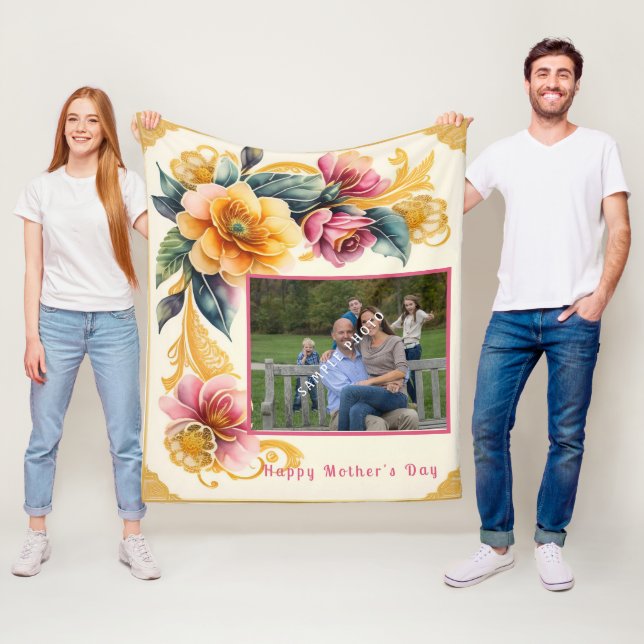 Happy Mother's Day Beautiful Watercolor Flowers   Fleece Blanket (In Situ)