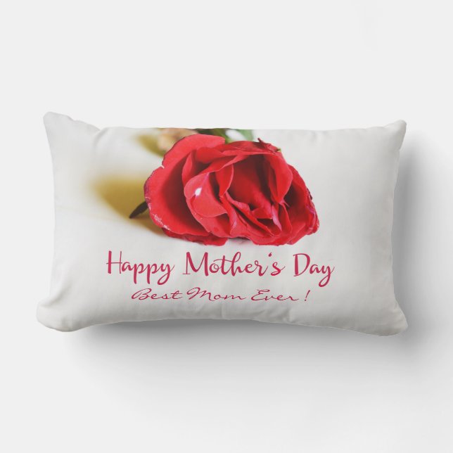 Happy Mother's Day Best Mum Ever + Single Red Rose Lumbar Cushion (Front)