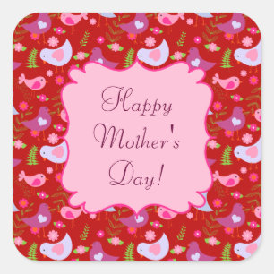 Happy Mother's Day Birds 'n Blooms Square Stickers