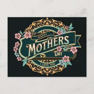 Happy Mother's Day Black and Gold Floral Flowers Postcard