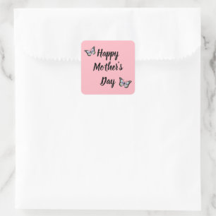 Happy Mother's Day Black Script Pink Butterflies Square Sticker