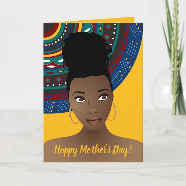 Happy Mother's Day! Black Woman, Tribal, Gold Card (Front)
