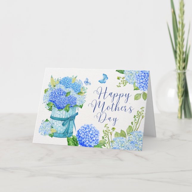 Happy Mother's Day Blue Hydrangea Flowers  Card (Front)