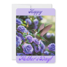 Happy Mother's Day Bluish Purple Roses Hummingbird