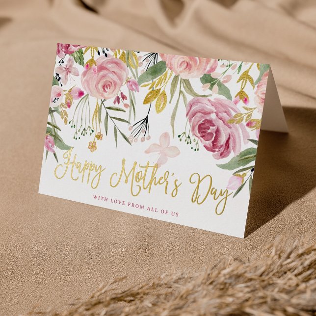 Happy Mother's Day | Blush Pink Flowers and Gold Foil Holiday Card (Creator Uploaded)