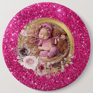 Happy Mother's Day blush pink glitter photo 6 Cm Round Badge