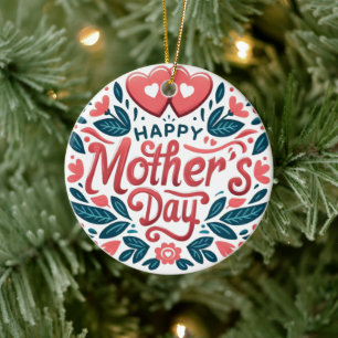 Happy Mother's Day - Botanical Heart & Script Ceramic Tree Decoration