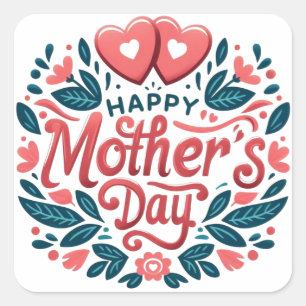 Happy Mother's Day - Botanical Heart & Script  Square Sticker