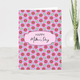 Happy Mothers Day Bright Pink Blossoms Pattern Thank You Card