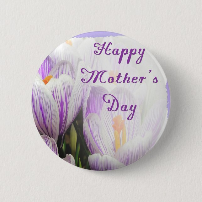 Happy Mother's Day Bright Purple and White Tulips 6 Cm Round Badge (Front)