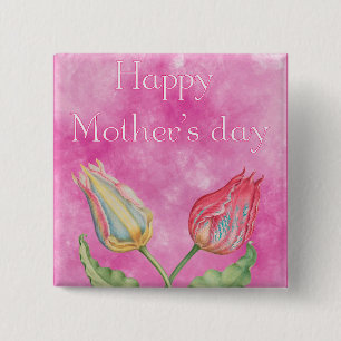 Happy Mother's Day Bright Red and Yellow Tulips 15 Cm Square Badge