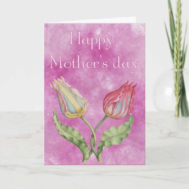 Happy Mother's Day Bright Red and Yellow Tulips Card (Front)