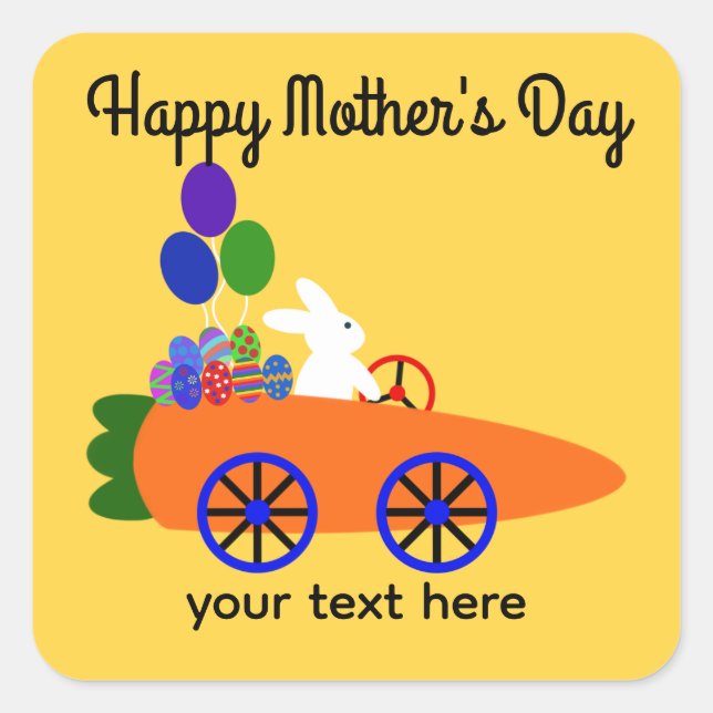 Happy Mother's Day Bunny Carrot Car #3 Stickers (Front)