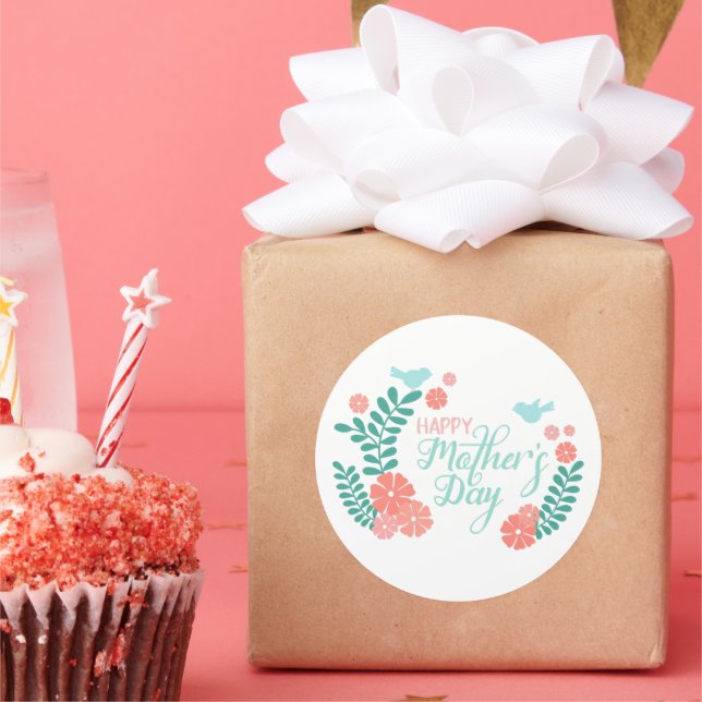 Happy mother's day calligraphy text in floral desi classic round sticker (Party)