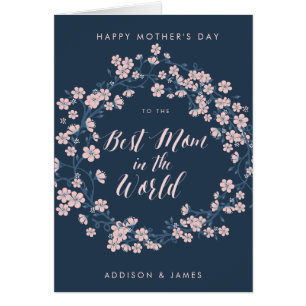 Happy Mothers Day Card Best Mum Pink Wreath