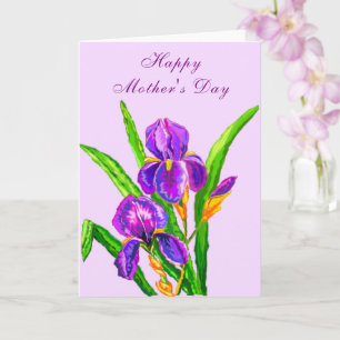 Happy Mother's Day Card Purple Irises Flowers