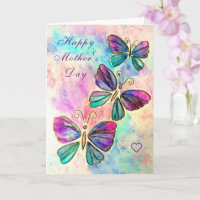 Happy Mother's Day Card Purple Pink Butterflies
