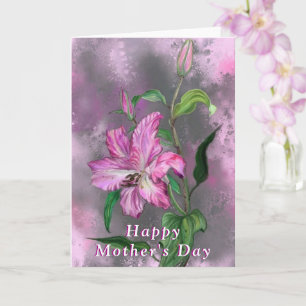 Happy Mother's Day Card Purple Pink Lily Flowers
