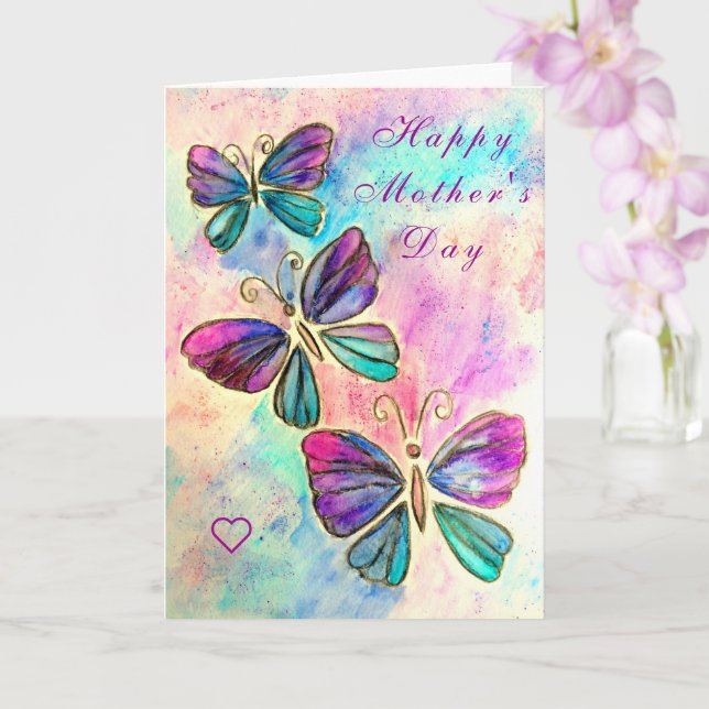 Happy Mother's Day Card Spring Butterflies Flying (Orchid)