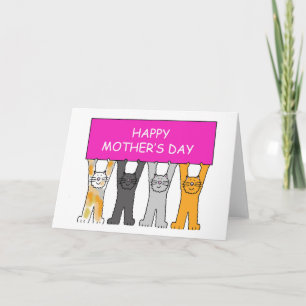 Happy Mother's Day, Cartoon Ctas Holding a Banner. Card