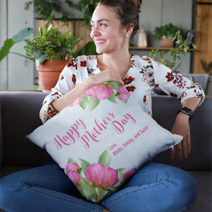 Happy Mother's Day Chic Pink Floral Cushion