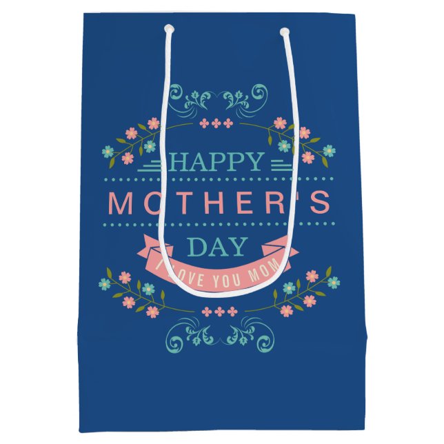 Happy Mother's Day - Chic Teal Cream Pink Floral Medium Gift Bag (Back)