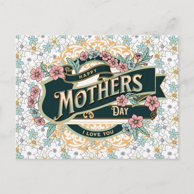 Happy Mother's Day Colourful Floral Flowers Postcard (Front)