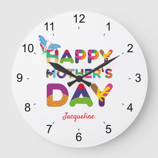 Happy Mother's Day Colourful Large Clock (Front)