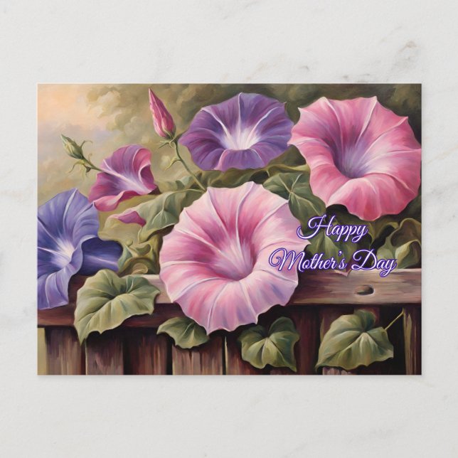 Happy Mother's Day Colourful Morning Glory Flowers Holiday Postcard (Front)