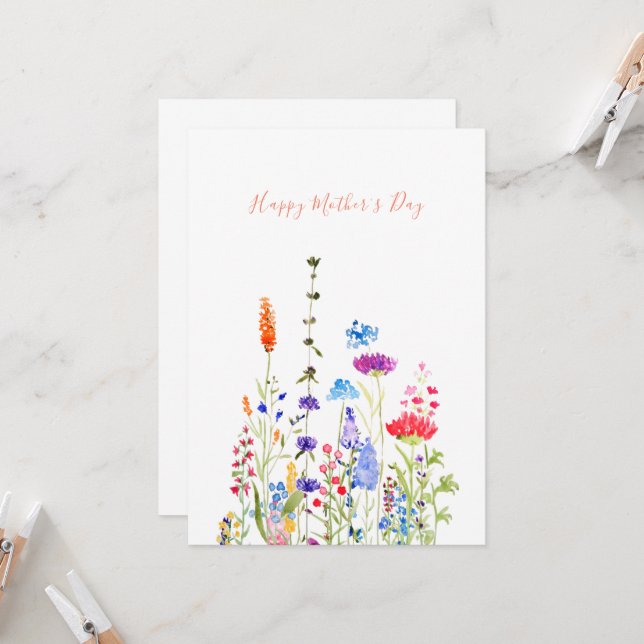 happy mother's day colourful wildflowers card (Front/Back In Situ)
