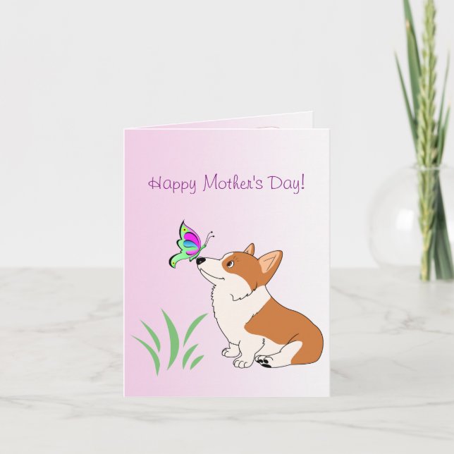 Happy Mother's Day Corgi with Butterfly Card (Front)