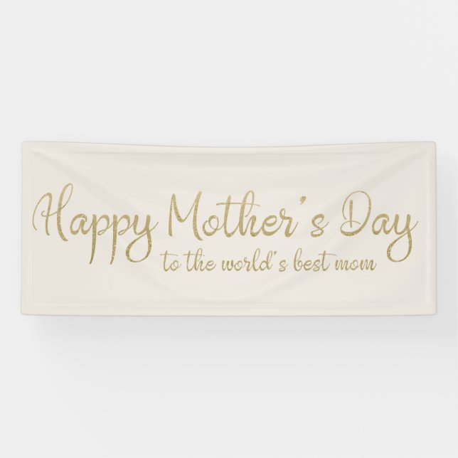 Happy Mother's Day Cream Gold Script Banner (Horizontal)