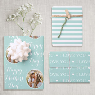 Happy Mother's Day Custom Photo Mint Green 3 Wrapping Paper Sheet